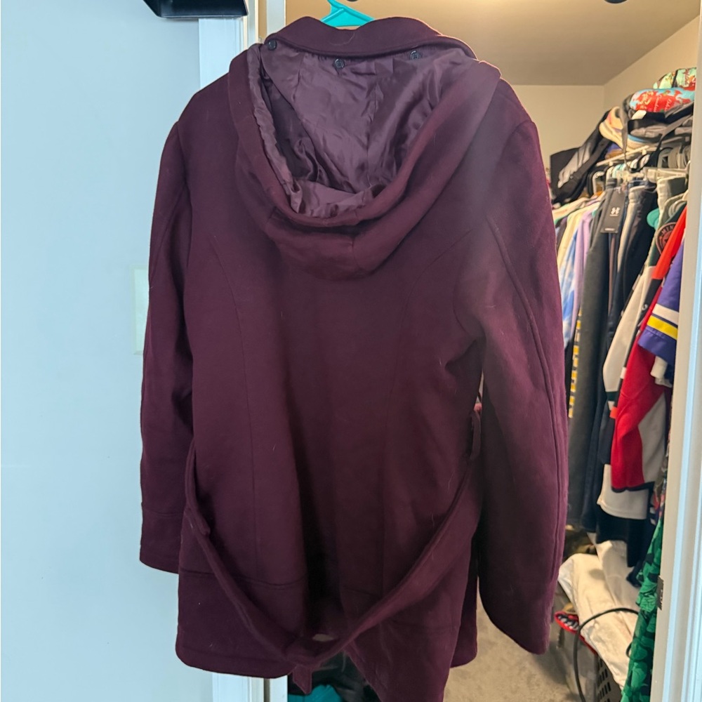 Elegant Burgundy Hooded Trench Coat